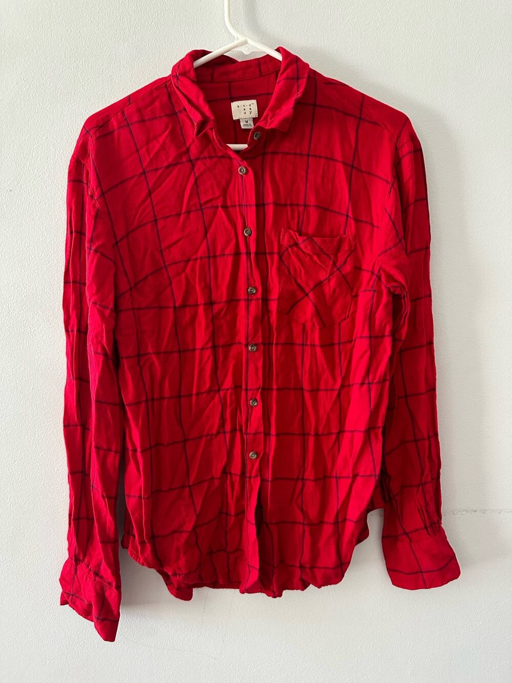 A New Day Top Women's Medium Red Plaid Button Down Western Grunge Lightweight
